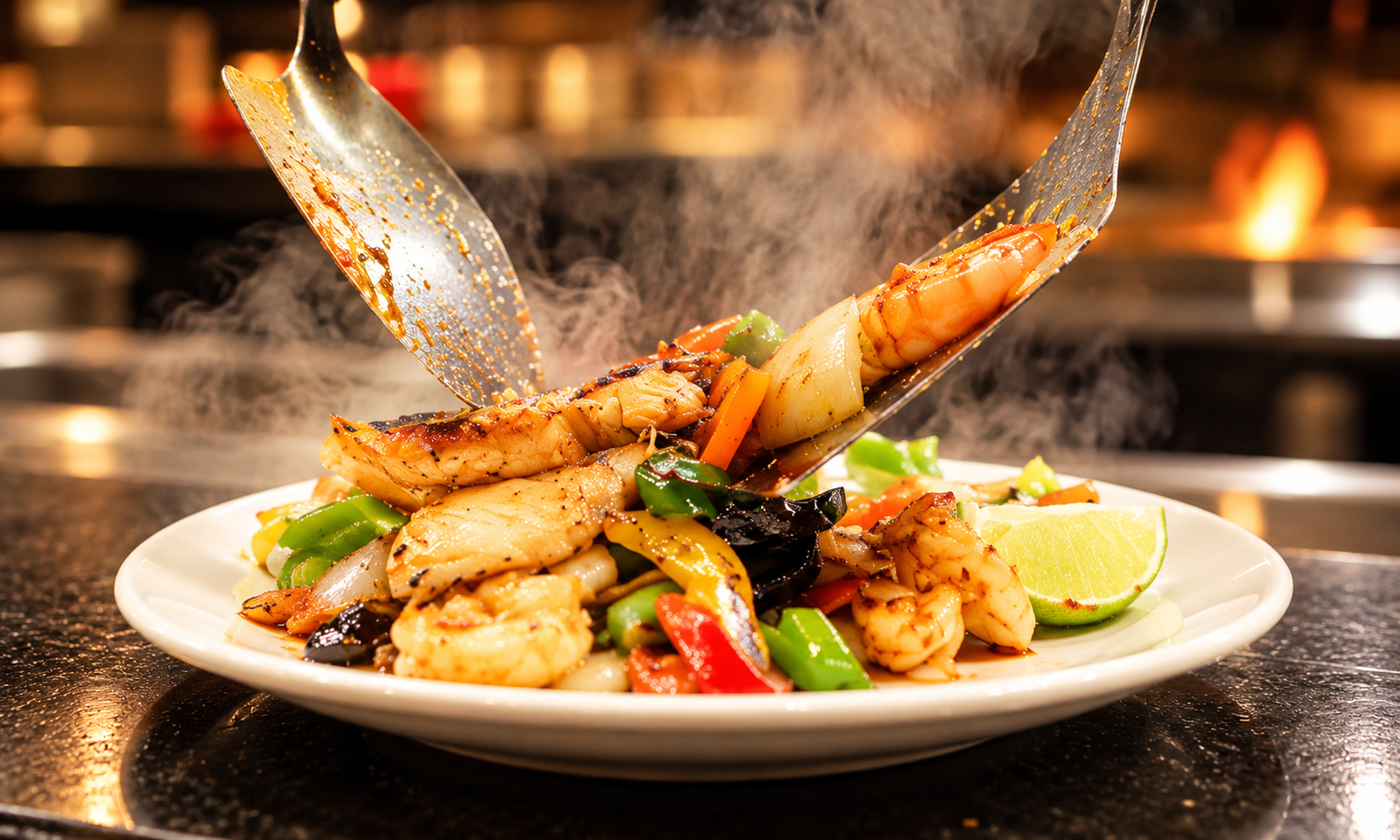 Dampfende Teppanyaki-Meeresfrüchteplatte